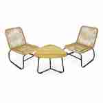 Salon de jardin bas 2 places LOMBOK – Lot de 2 chaises avec table d’appoint, résine tressée effet rotin, coussins gris clair chiné Photo4