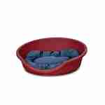 Corbeille en plastique rouge pour chien moyen et Coussin en coton et en polyester gris et bleu marine 70 x 60 cm de forme ovale, taille M  Photo1