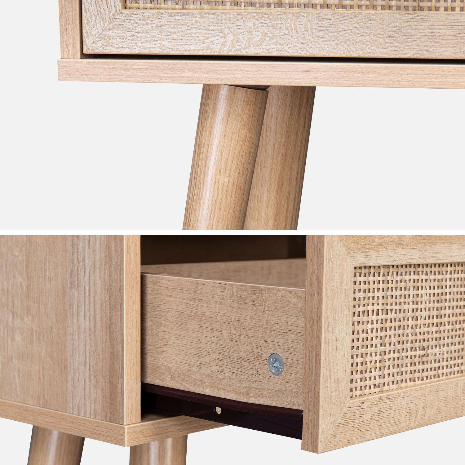 Wood and cane rattan Scandi-style console table, 100x30x81cm - Boheme - Natural wood colour Photo5