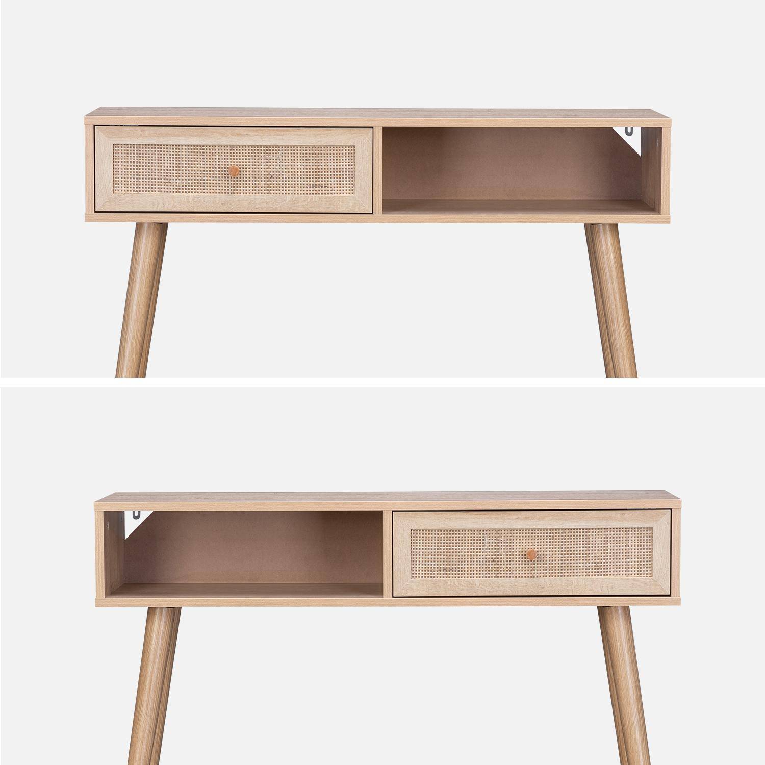 Wood and cane rattan Scandi-style console table, 100x30x81cm - Boheme - Natural wood colour Photo3