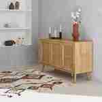 Wooden and cane rattan detail sideboard with 3 doors, 2 shelves, Scandi-style legs, 120x39x70cm - Boheme - Natural wood colour Photo2
