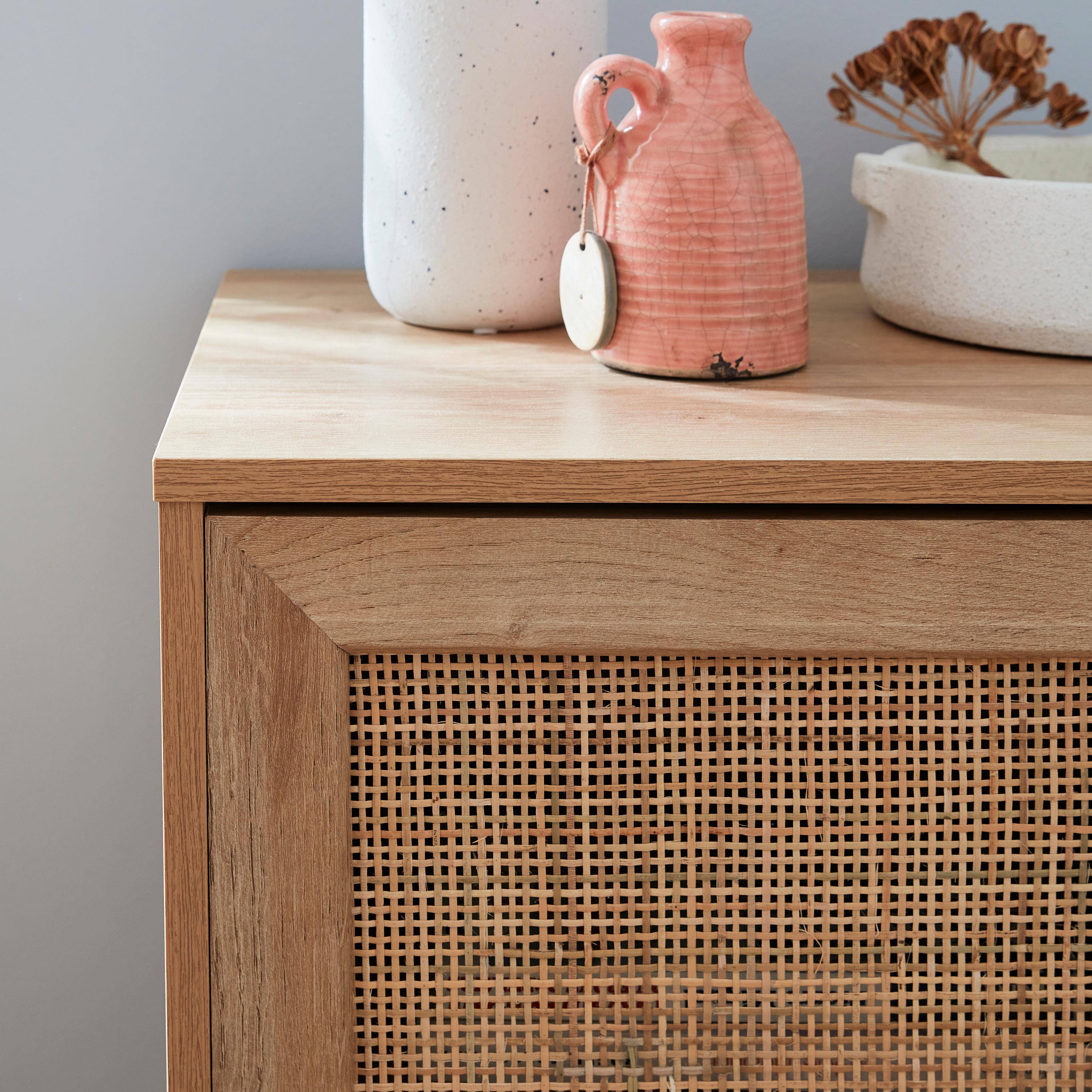 Litake Credenza In Rattan Naturale 80x92x40 Cm - Mobile Buffet Con 2 Ante E 2 Ripiani Aperti, In Legno, Stile Boho, Cerniere Soft-Close, Per Soggiorno E Ingresso - 2