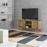 Meuble TV en cannage 120x39x56.5cm -  Bohème - Naturel, 2 niveaux, 2 étagères, 2 portes, pieds scandinaves Photo2