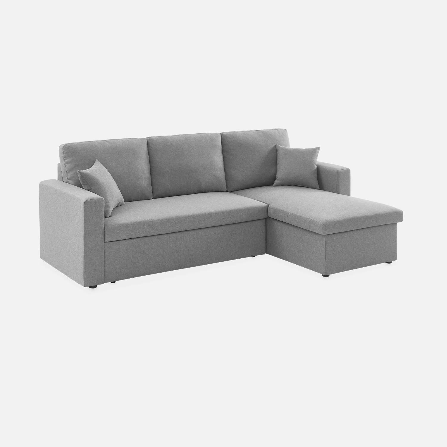 Canapé d'angle convertible en tissu gris clair - IDA - 3 places, fauteuil d'angle réversible coffre rangement lit modulable  | sweeek