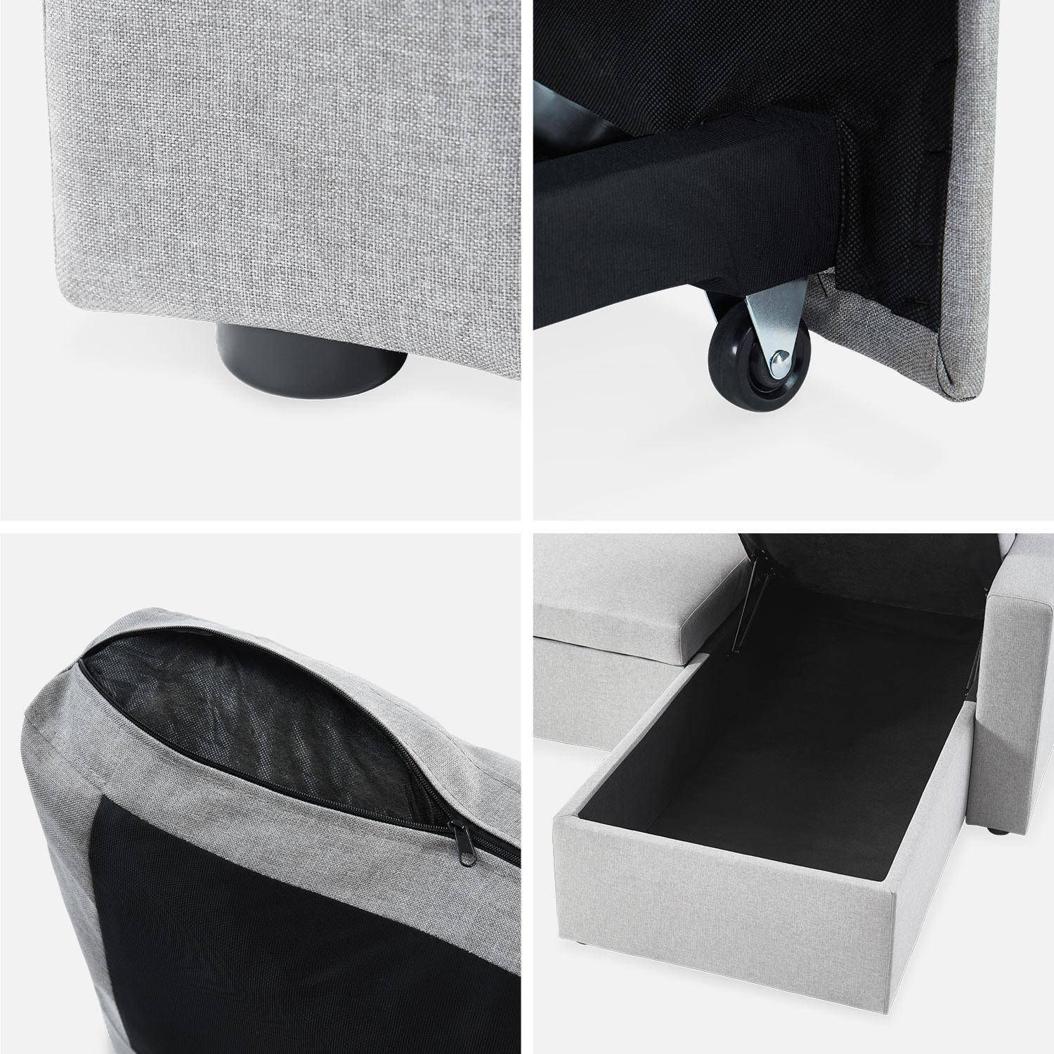 Sofá de canto convertível em tecido cinzento claro - IDA - poltrona de 3 lugares, chess de canto reversível, caixa de arrumação, cama modular  Photo10
