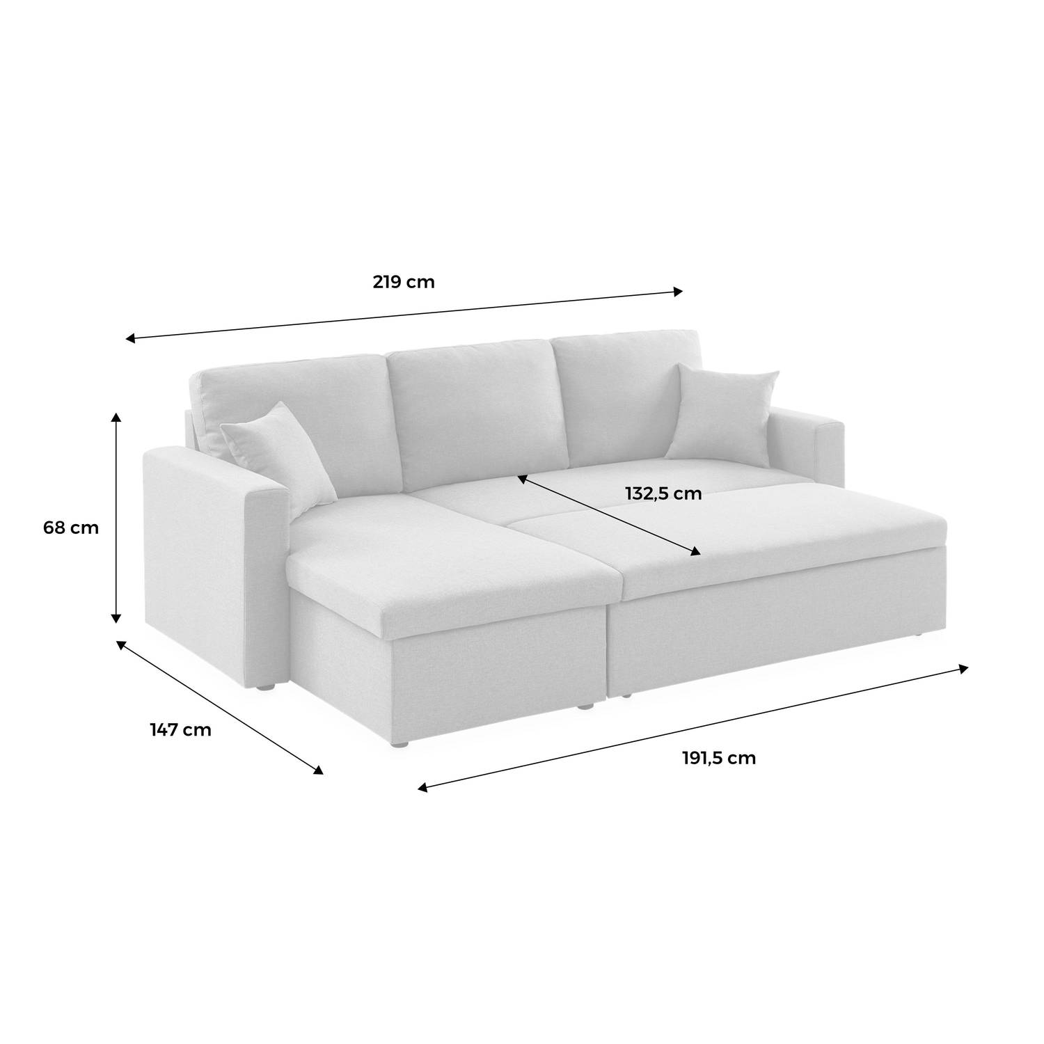 Stoffen lichtgrijze bedbank met chaise longue en opbergruimte - IDA - 3-zits, omkeerbare hoeksalon, opbergruimte, zetelbed Photo11