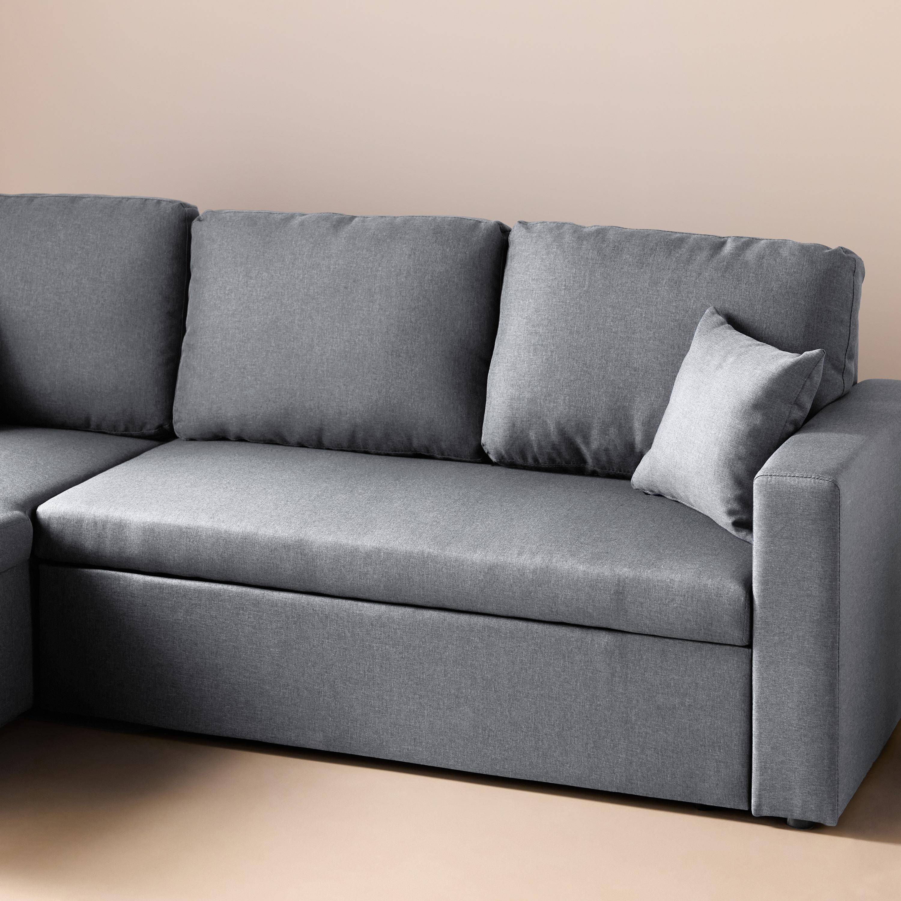 Canapé d'angle convertible en tissu gris clair - IDA - 3 places, fauteuil d'angle réversible coffre rangement lit modulable  Photo5