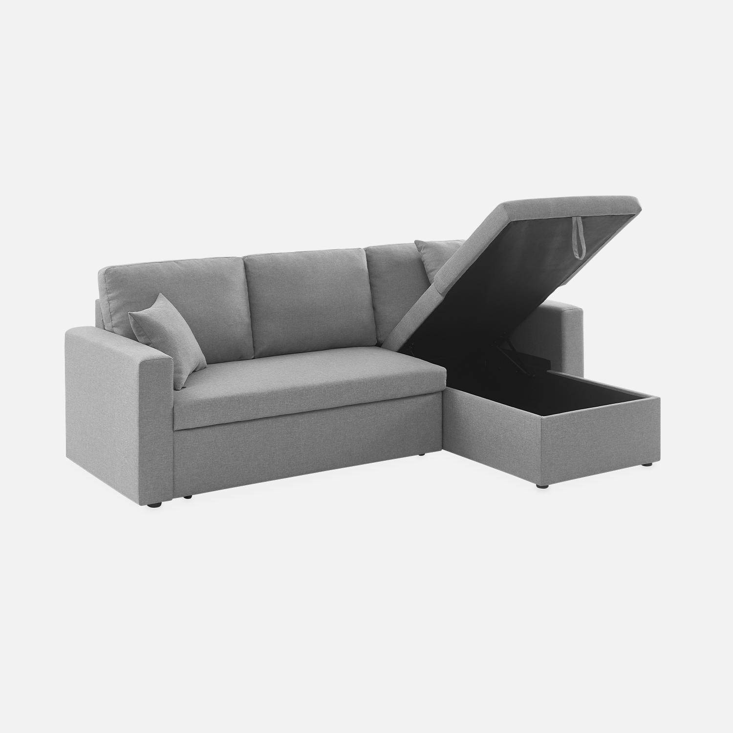 Canapé d'angle convertible en tissu gris clair - IDA - 3 places, fauteuil d'angle réversible coffre rangement lit modulable  Photo7