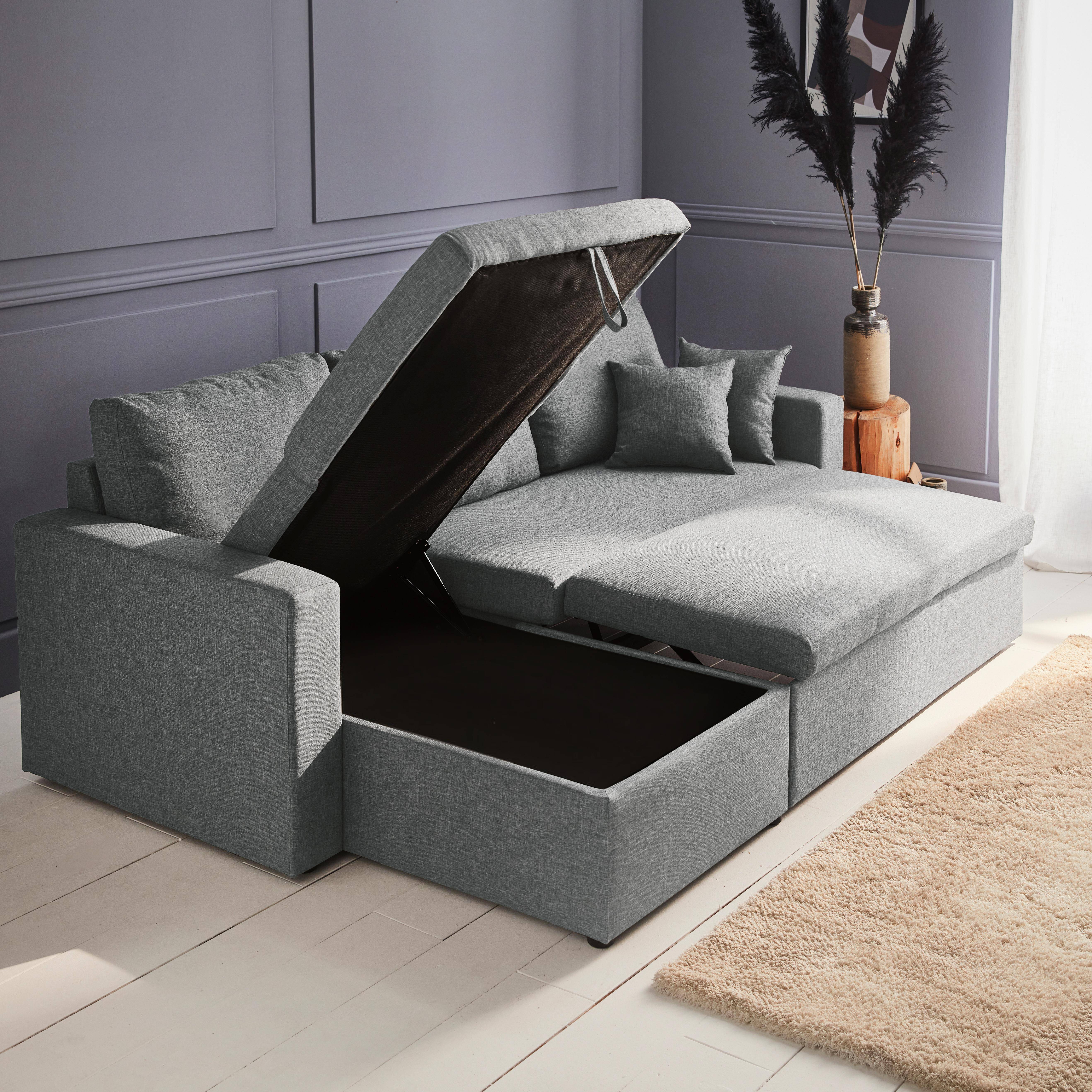 Canapé d'angle convertible en tissu gris clair - IDA - 3 places, fauteuil d'angle réversible coffre rangement lit modulable ,sweeek,Photo4