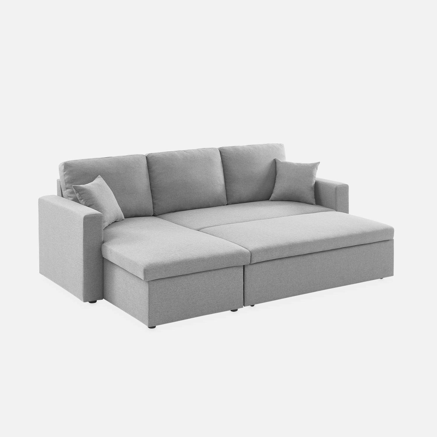 Stoffen lichtgrijze bedbank met chaise longue en opbergruimte - IDA - 3-zits, omkeerbare hoeksalon, opbergruimte, zetelbed Photo9