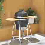 Barbecue charbon en céramique, Kamado Ø 57cm, avec chariot, garde au chaud, récupérateur de cendre et housse, tablettes rétractables Photo1