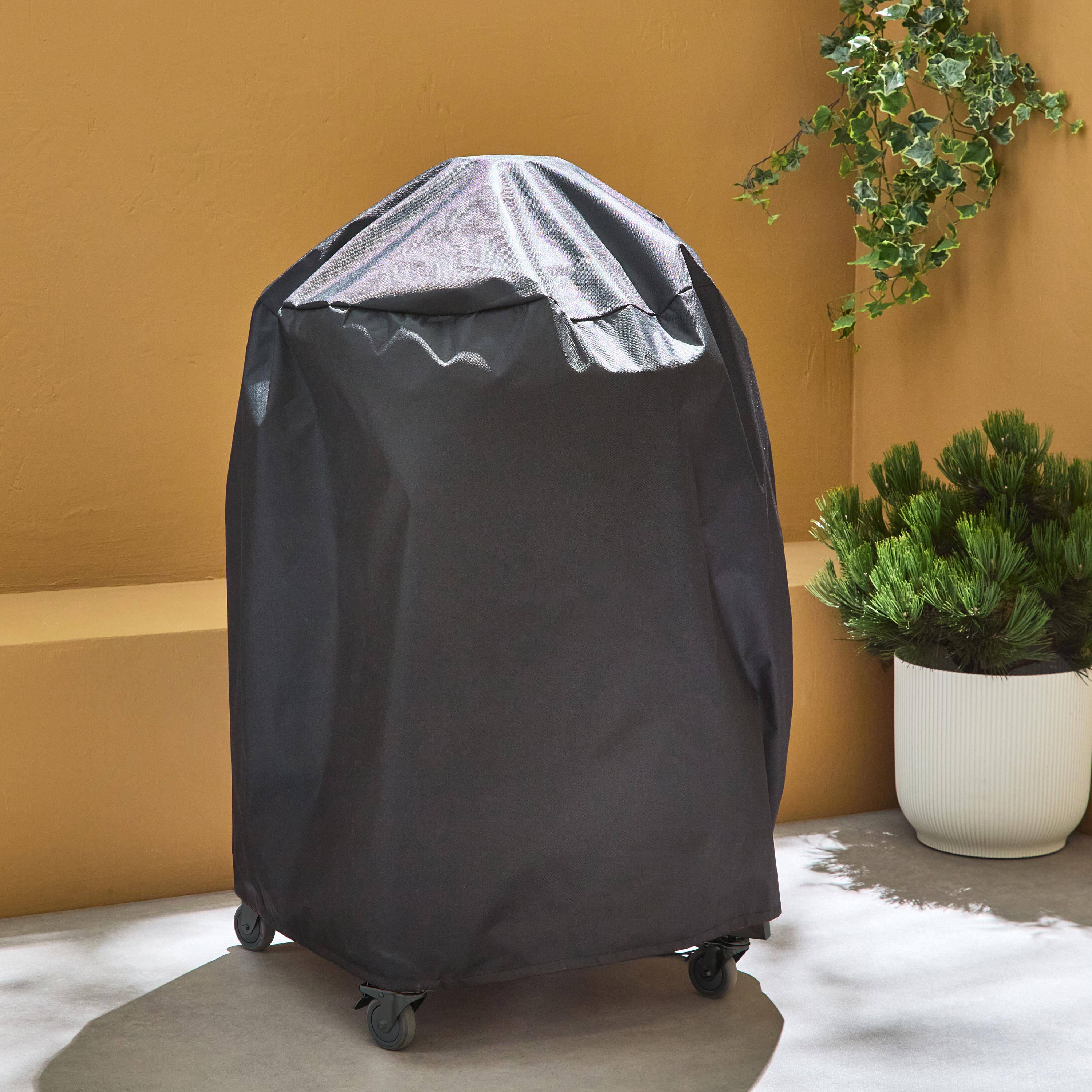 Keramische houtskoolbarbecue, Kamado Ø57cm, met houder,  warmhoudrooster, asbak en hoes, zijtafels Photo6