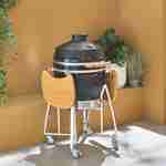 Barbecue charbon en céramique, Kamado Ø 57cm, avec chariot, garde au chaud, récupérateur de cendre et housse, tablettes rétractables Photo2
