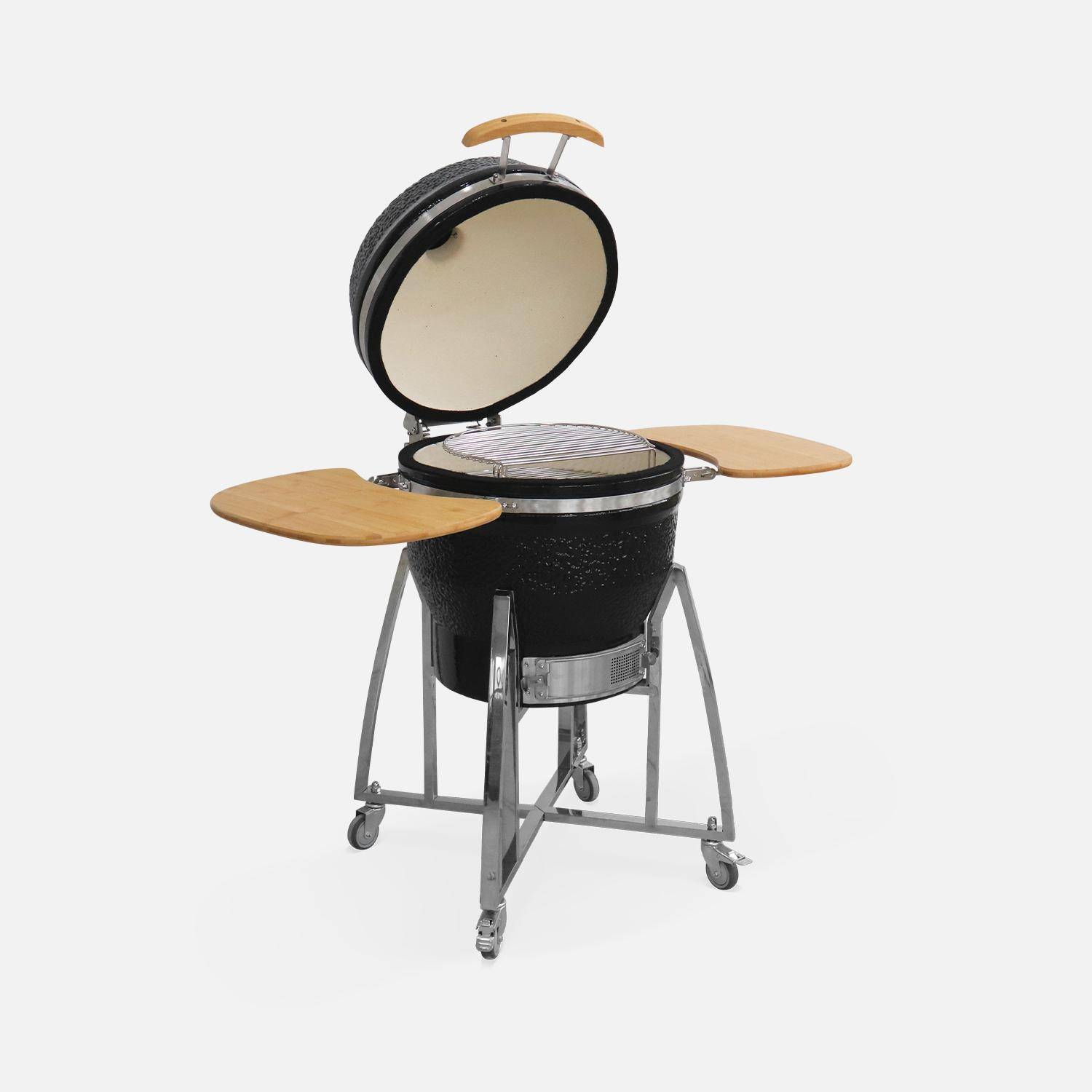 57cm ceramic charcoal barbecue + cover, Kamado, Black, 131x77x149 cm Photo3