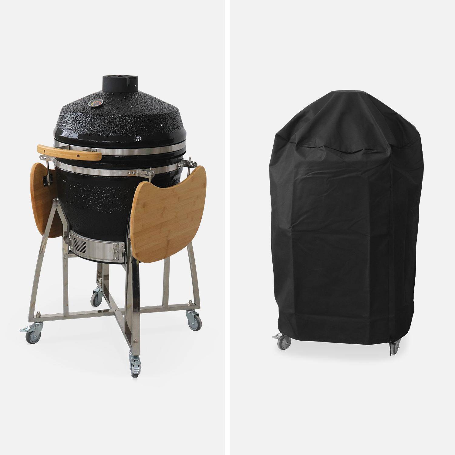 57cm ceramic charcoal barbecue + cover, Kamado, Black, 131x77x149 cm,sweeek,Photo6