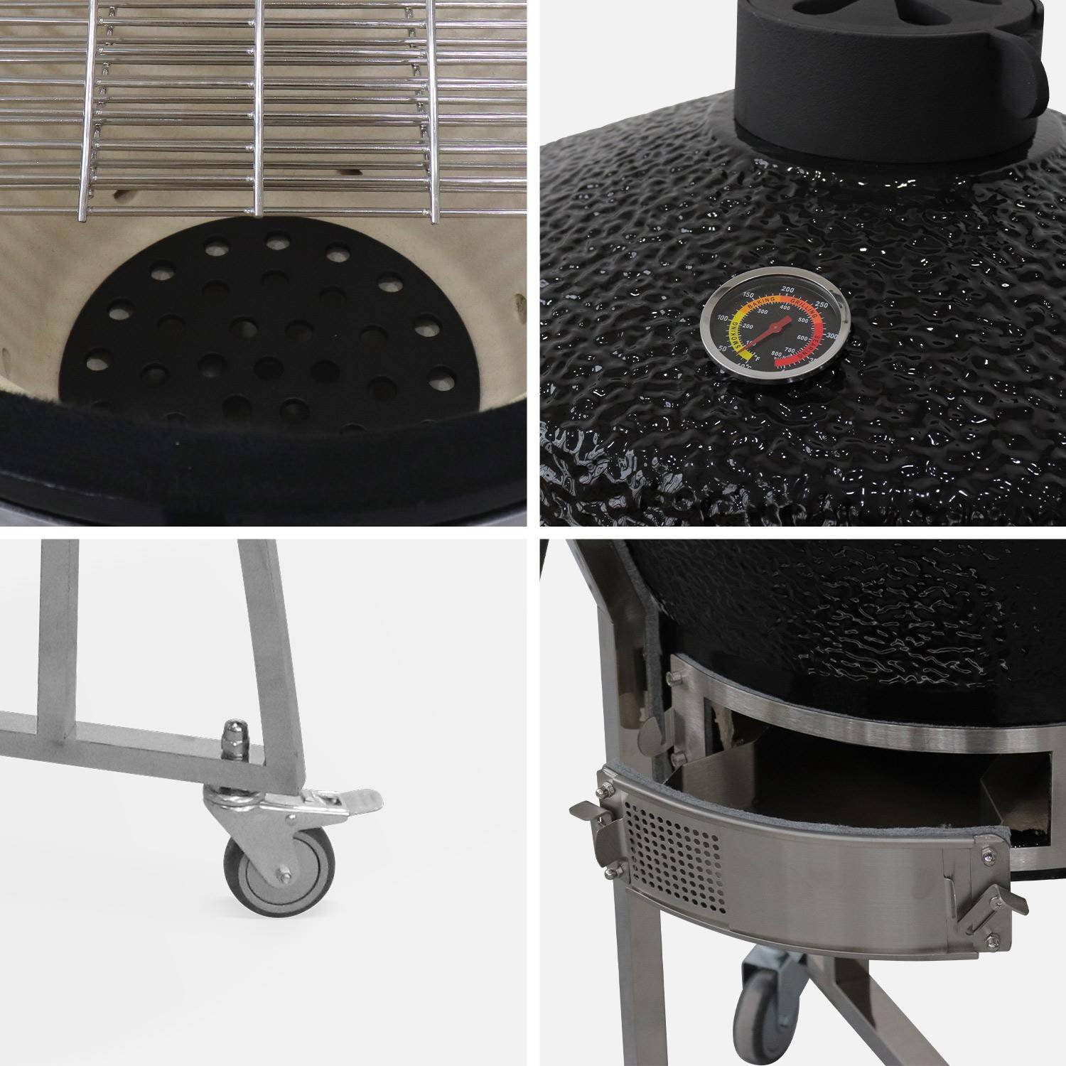 57cm ceramic charcoal barbecue + cover, Kamado, Black, 131x77x149 cm,sweeek,Photo4