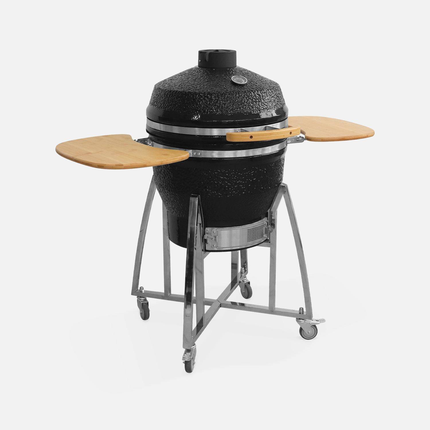 57cm ceramic charcoal barbecue + cover, Kamado, Black, 131x77x149 cm Photo2