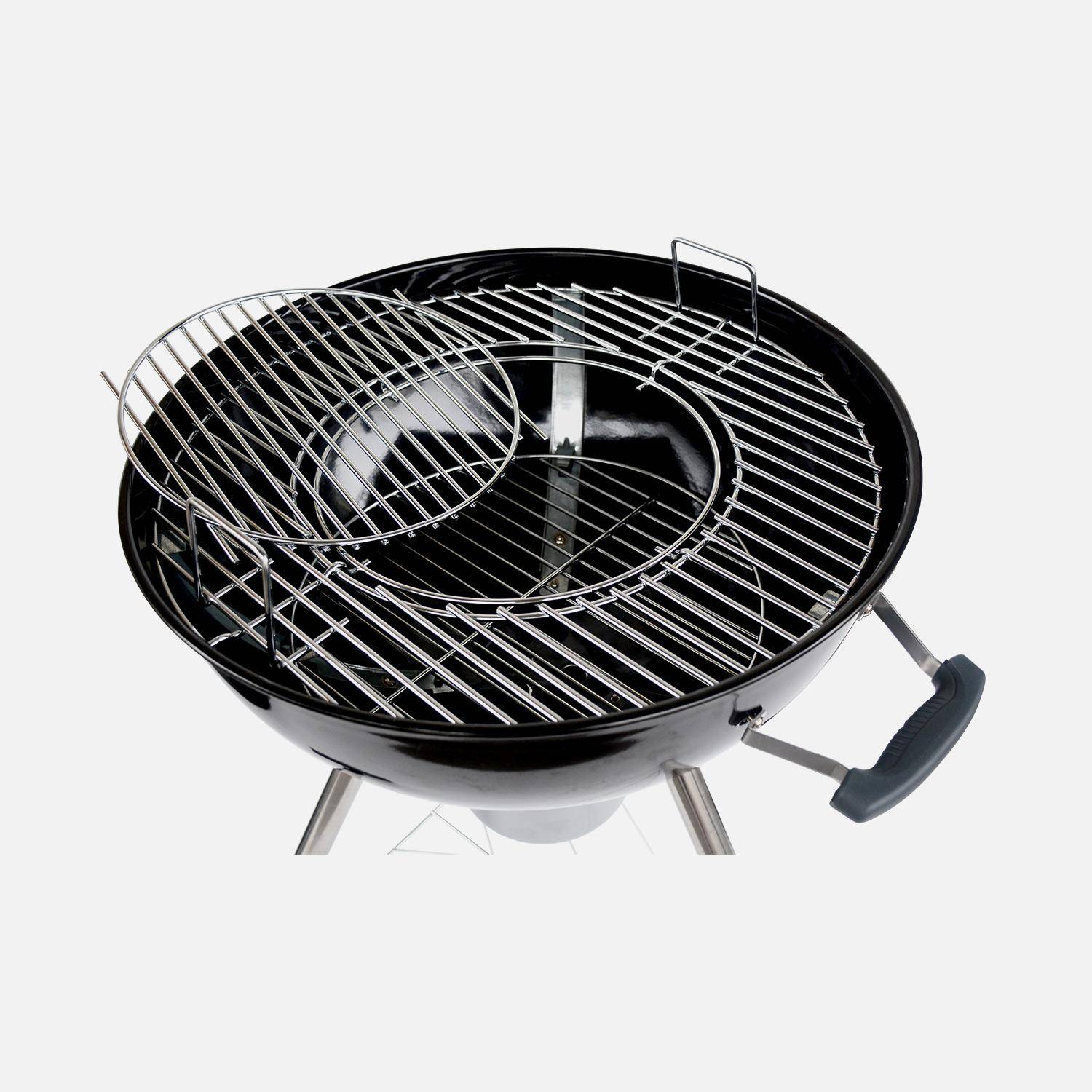 Barbecue PREMIUM charbon de bois Ø 57cm - Charles - Noir émaillé, barbecue avec grille amovible, aérateurs, fumoir, récupérateur de cendres, souffleur offert Photo6