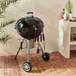 Houtskool barbecue, zwart geëmailleerd - Barbecue met beluchters, smoker, aslade, afdekhoes, haakjes, keukengerei Photo1
