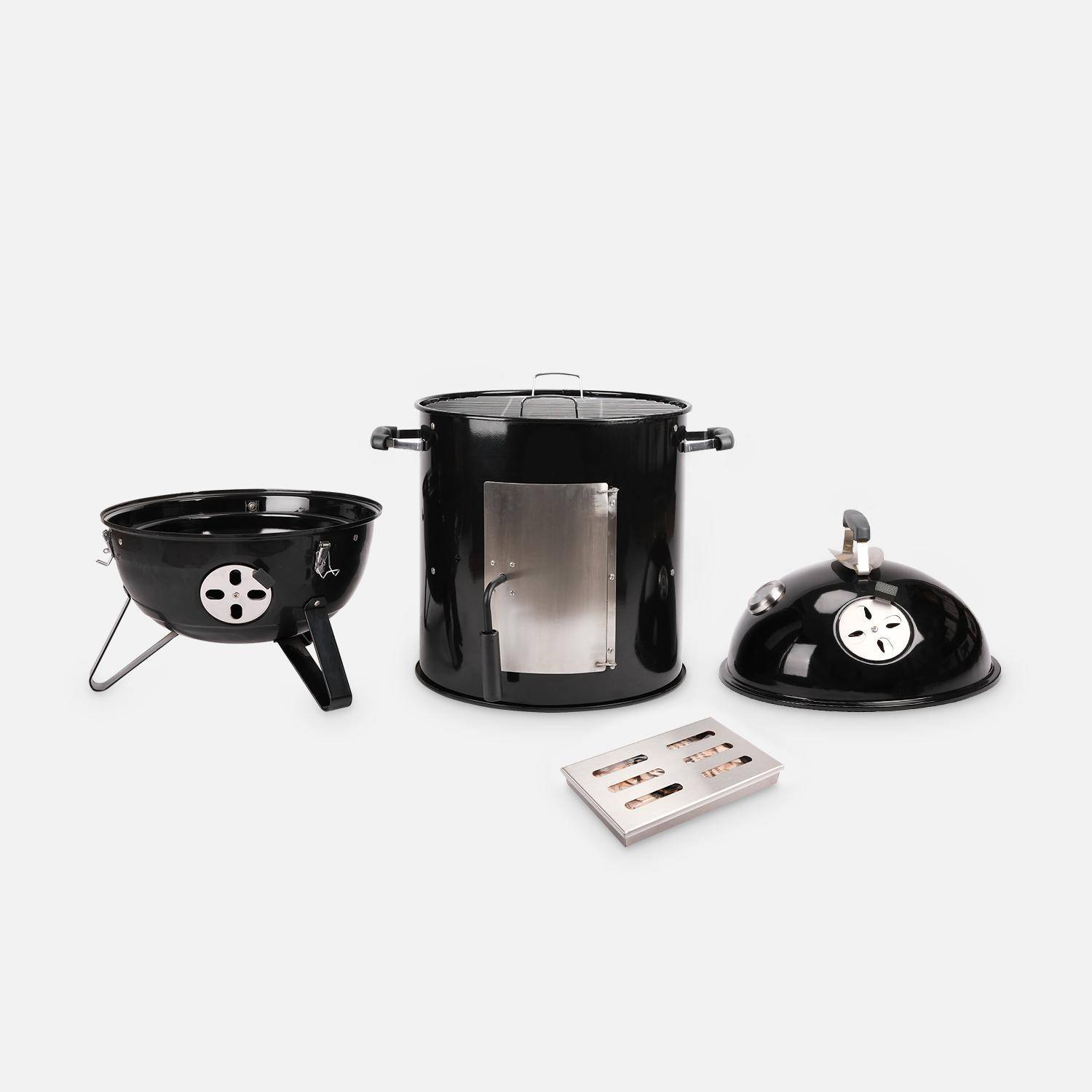 Barbecue fumoir au charbon de bois Ø44cm – Jacques – Smoker premium avec aérateurs, fumoir, gril, boite de fumage, noir Photo4