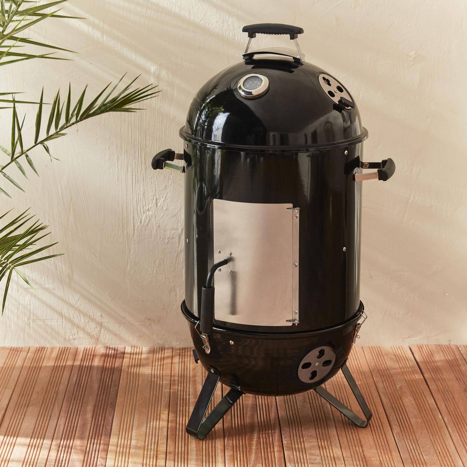 Barbecue fumoir au charbon de bois Ø44cm – Jacques – Smoker premium avec aérateurs, fumoir, gril, boite de fumage, noir Photo1