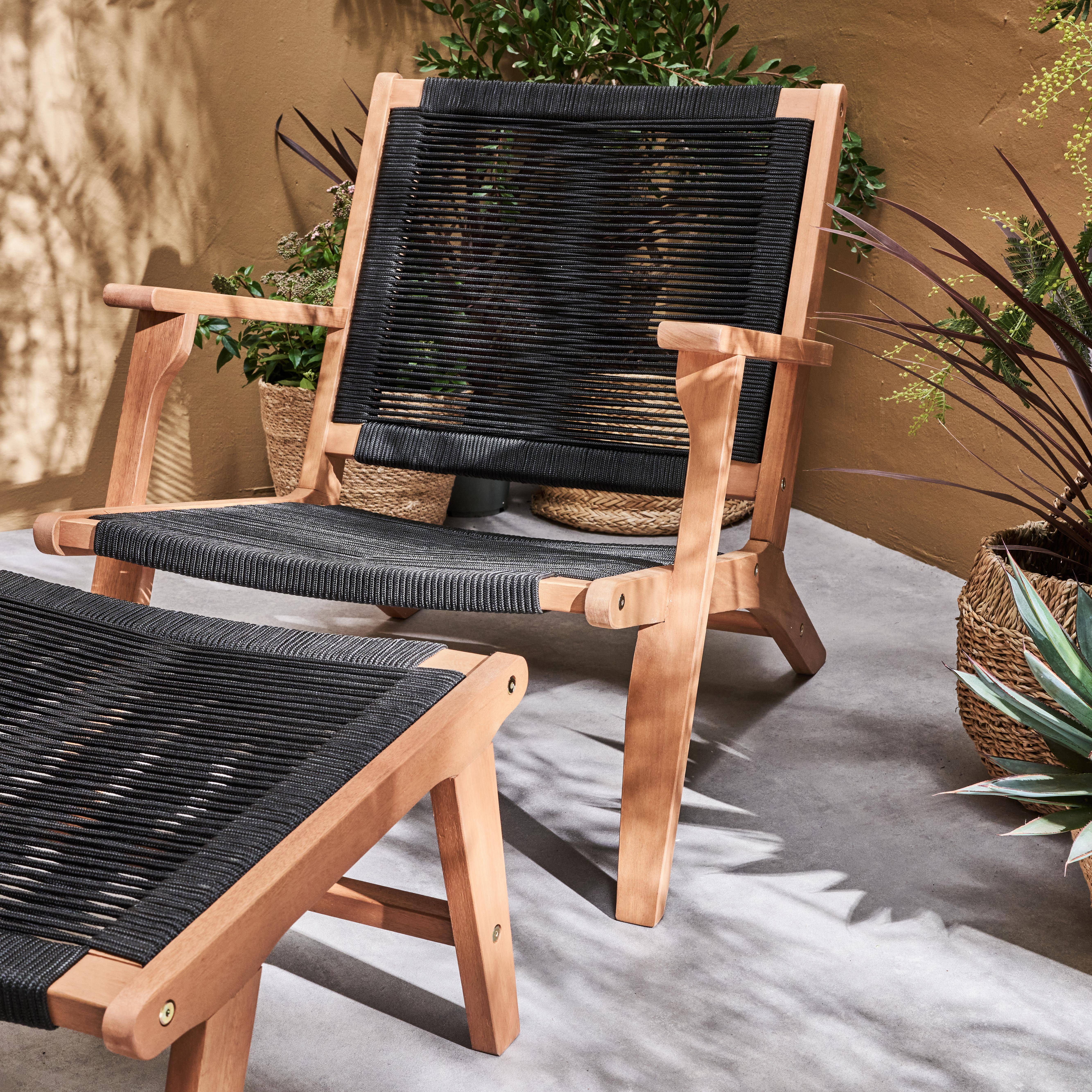 Relax stoel – CUZCO – FSC Eucalyptus , touw zwart, met voetenbank Photo2