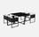 Table de jardin en résine 4 places – FIRENZE 4 – coloris noir, coussins blancs, table encastrable