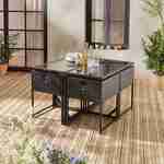 Table de jardin en résine 4 places – FIRENZE 4 – coloris noir, coussins blancs, table encastrable Photo2