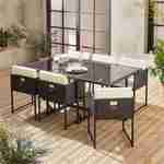 Gartenmöbel aus geflochtenem Harz für 6 Personen - FIRENZE 6 - schwarze Farbe, weiße Kissen, eingebauter Tisch Photo1