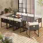 Table de jardin en résine 8 places – FIRENZE 8 – coloris marron, coussins blancs, table encastrable Photo2