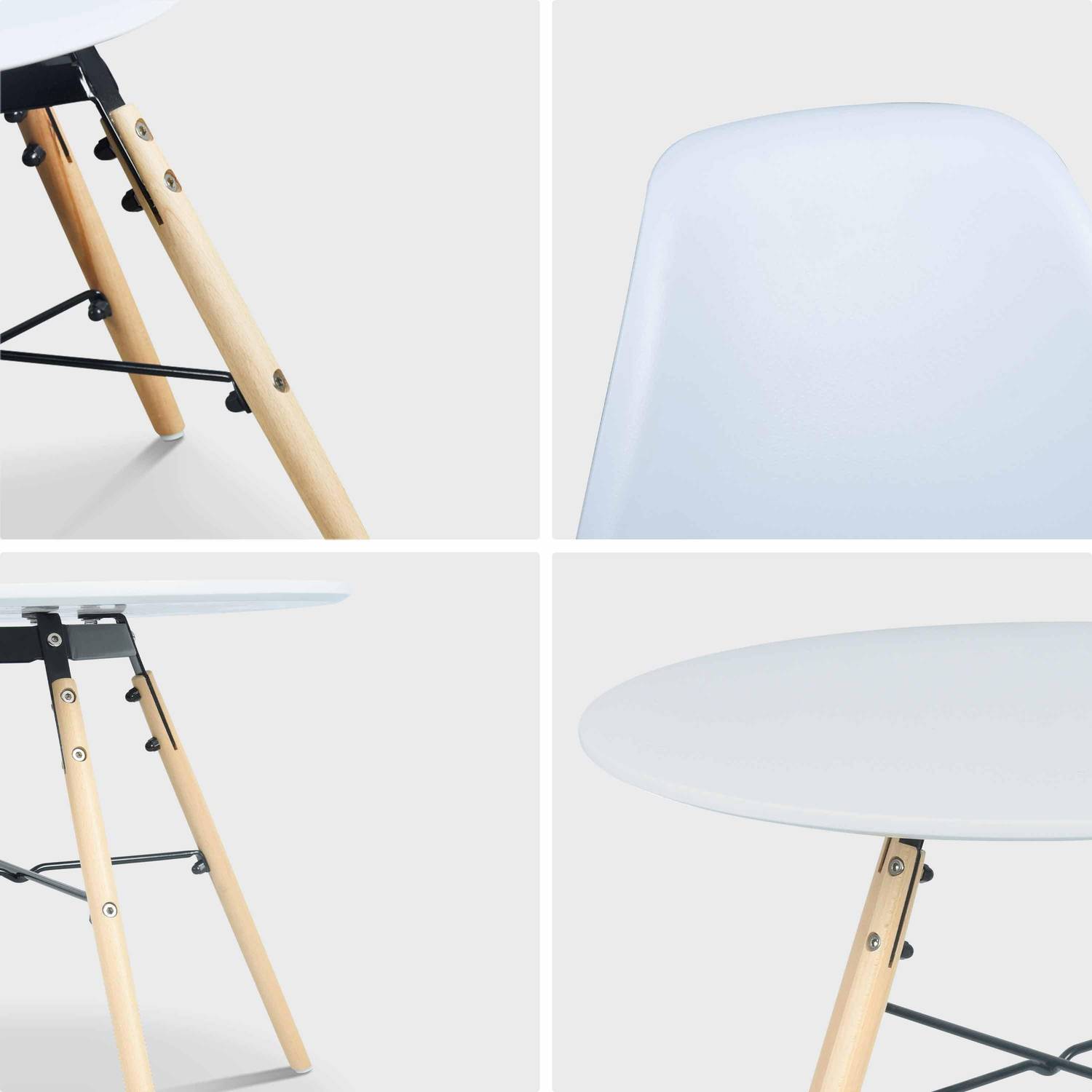Runder Tisch und 4 Stühle im skandinavischen Stil für Kinder CHARLIE - Buche und weiß, Ø 60 x H48 cm Photo4