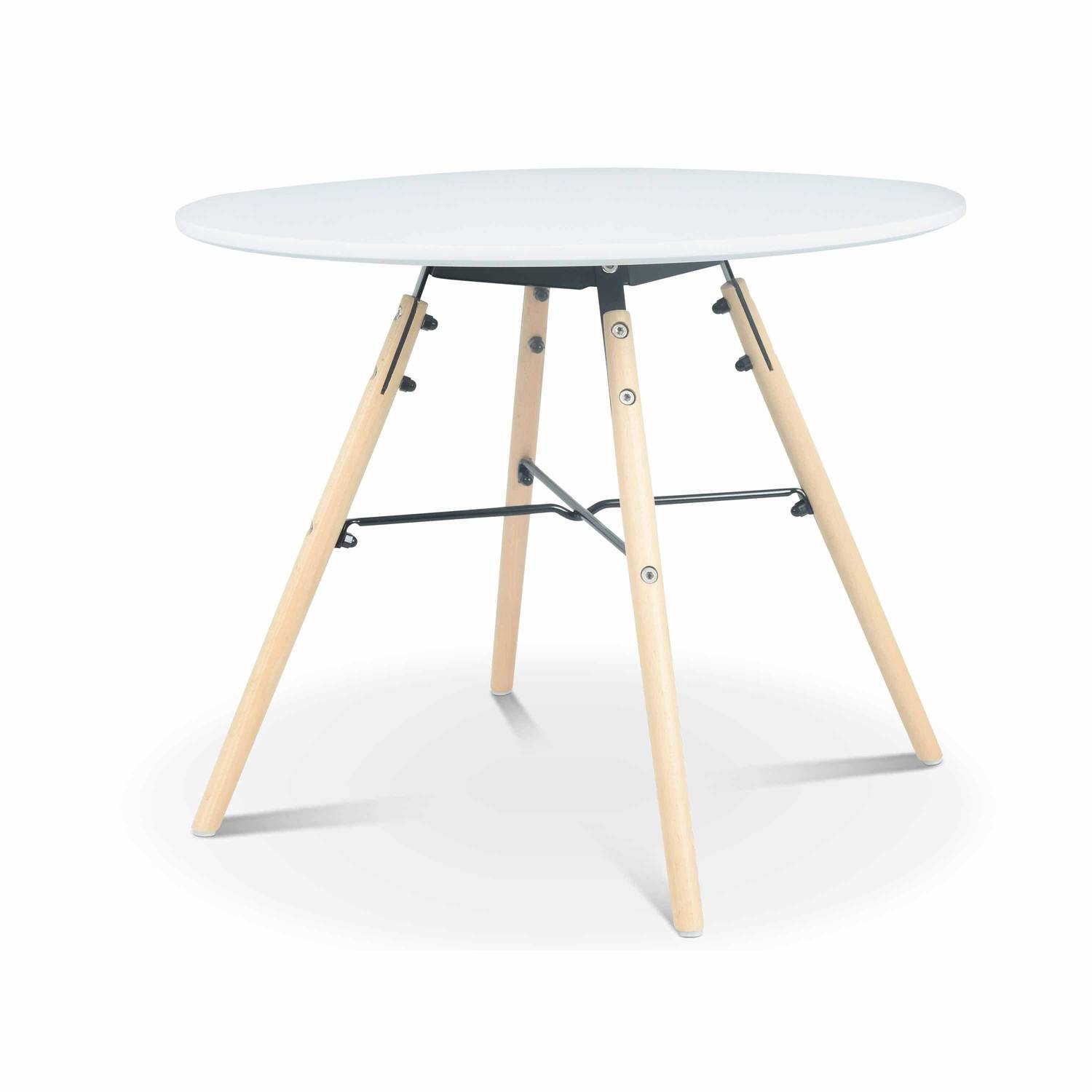 Table ronde et lot de 4 chaises scandinaves pour enfant CHARLIE - bois de hêtre et blanc, Ø60x H48cm Photo2