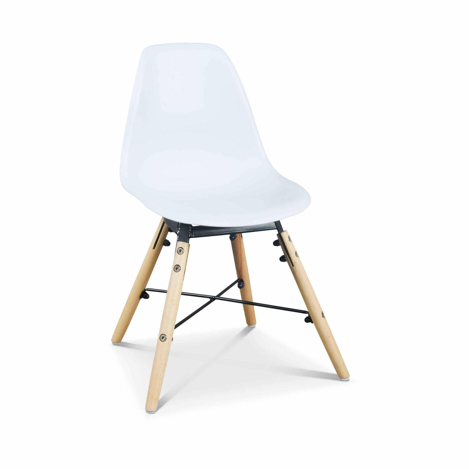 Runder Tisch und 4 Stühle im skandinavischen Stil für Kinder CHARLIE - Buche und weiß, Ø 60 x H48 cm Photo3