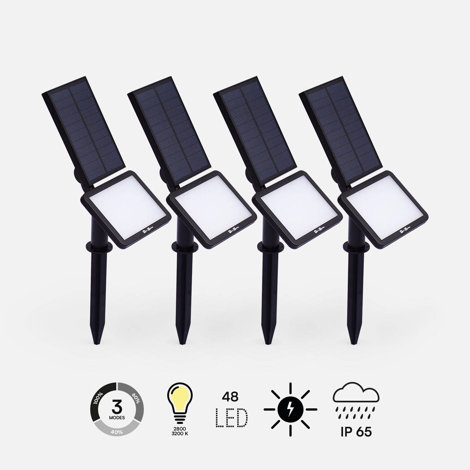 Solar LED Spotlights - Set van 4, lithiumbatterij, 960 lumen, waterbestendig, stand-alone spotlight op zonne-energie, Warm Wit Photo1
