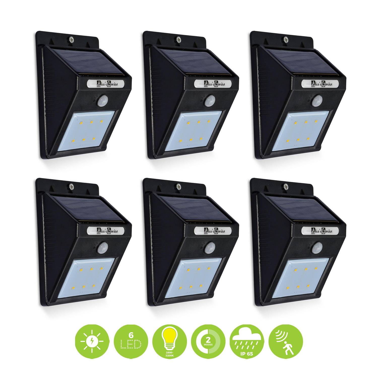 Balises solaires LED - Lot de 6 détecteurs de mouvements, batterie lithium, blanc chaud, luminaire extérieur résistant à l'eau, applique à recharge solaire Photo1