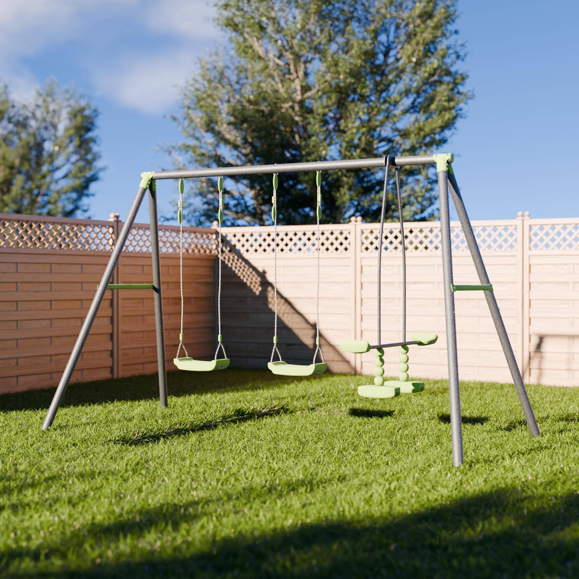3-piece swing set with swings and a tandem swing, Green