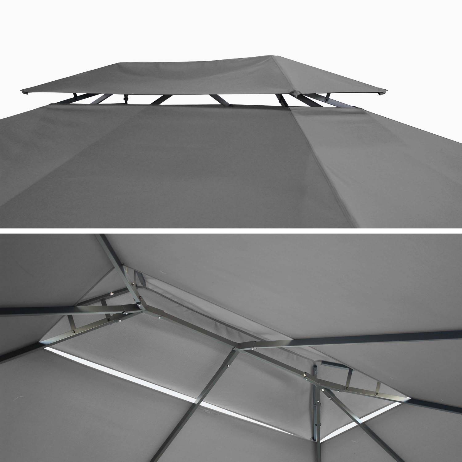 Ensemble complet toile de toit et rideaux gris pour tonnelle 3x4m Divodorum - toile de rechange pergola, toile de remplacement Photo2