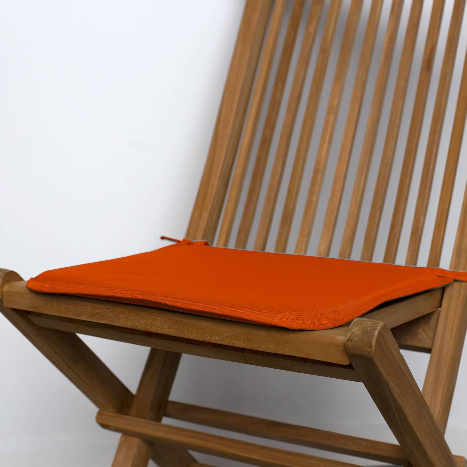 Set van 4 zitkussens voor stoel – 38 x 38 cm – Oranje, zitkussen met koordje voor bevestiging, met bies Photo2