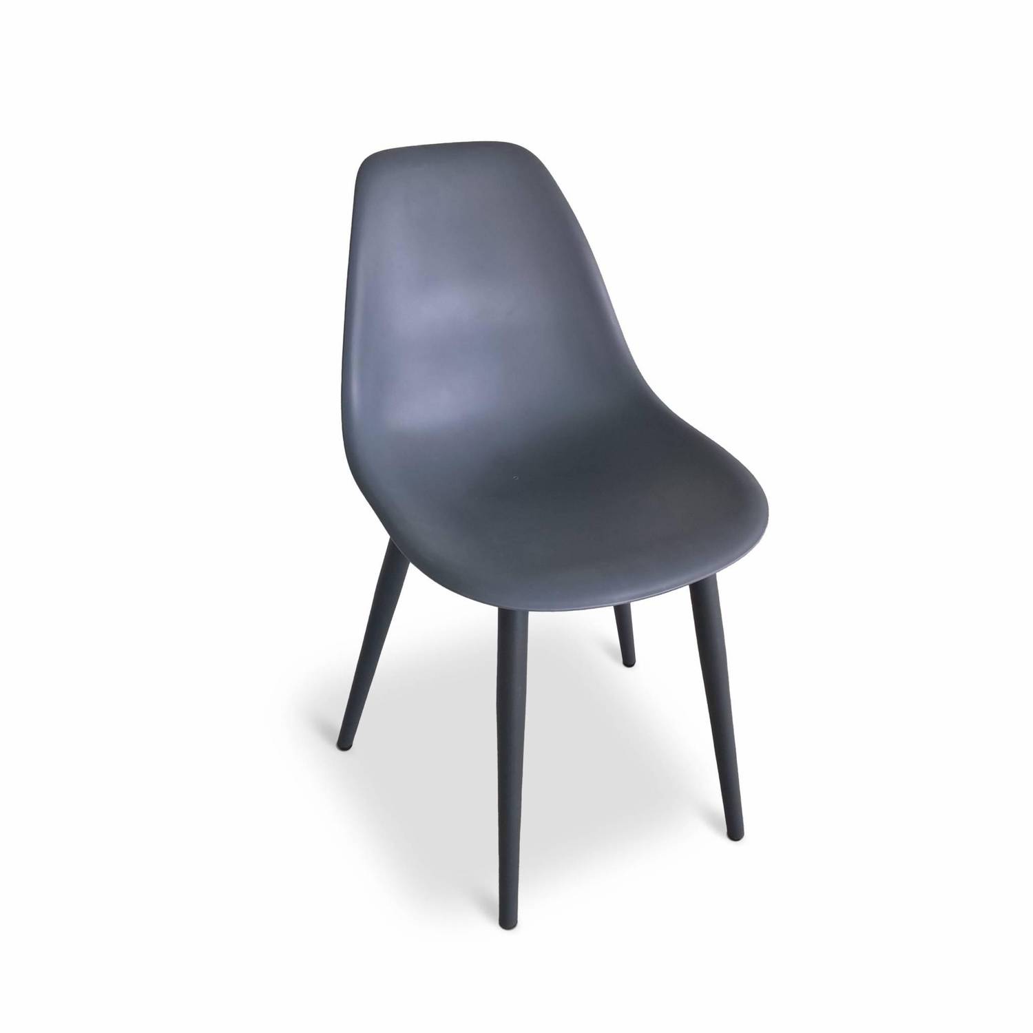 Set mit 2 Skandinavischen Stühlen PADAR, Metall und Spritzharz, dunkelgrau, Innen/Außen Photo2