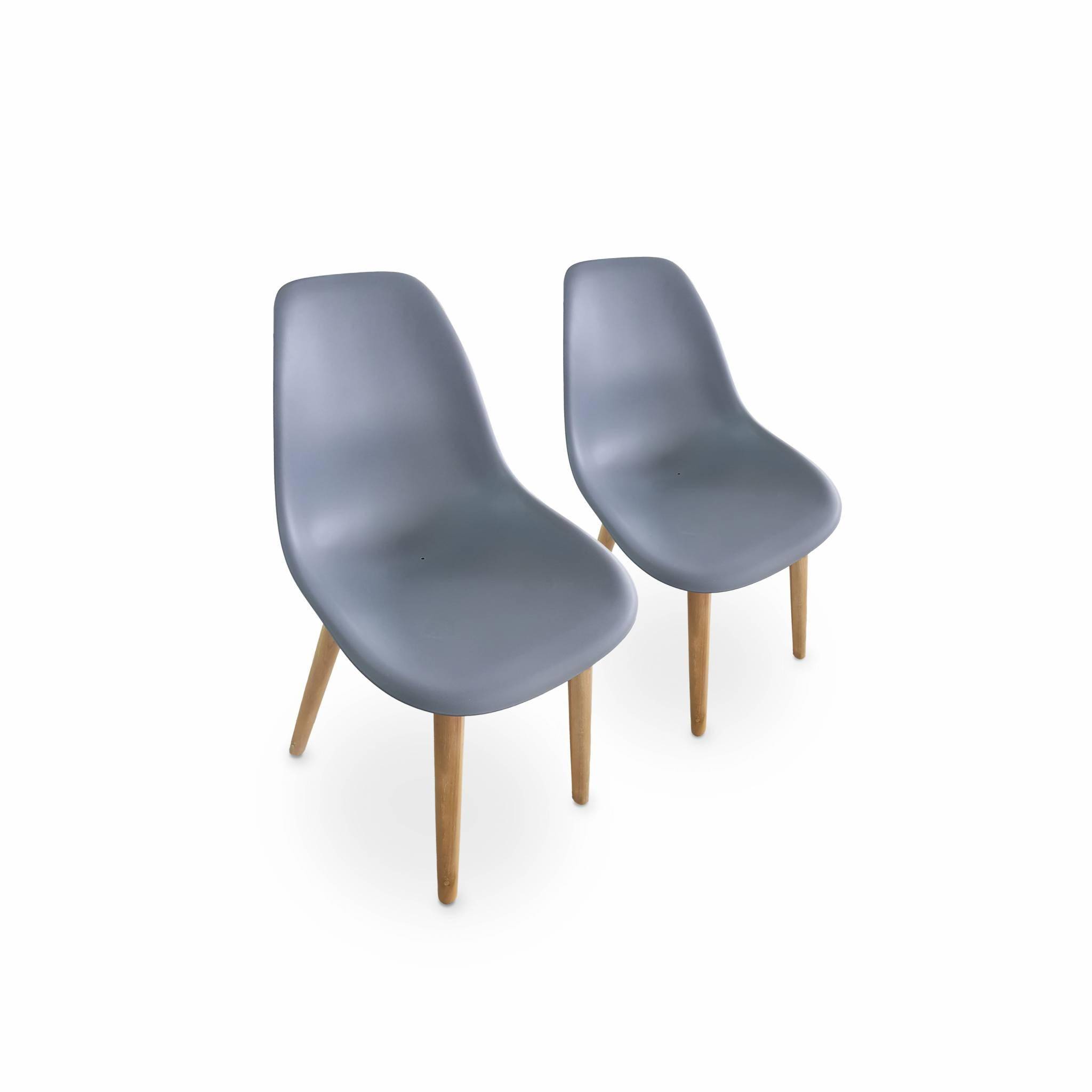 Set van 2 Scandinavische stoelen PENIDA, acacia en geïnjecteerde hars, grijs, binnen en/of buiten,sweeek,Photo1