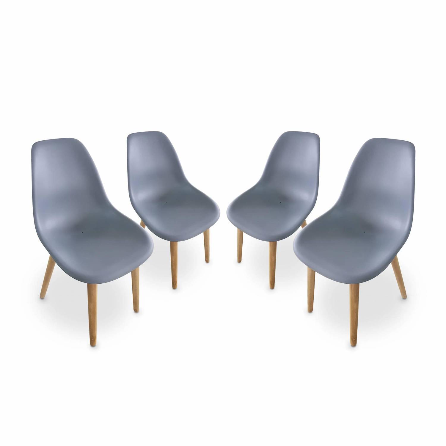 4er Set skandinavische Stühle Penida, aus Akazienholz und anthrazitfarbenem Kunstharz gespritzt, innen/außen Photo1