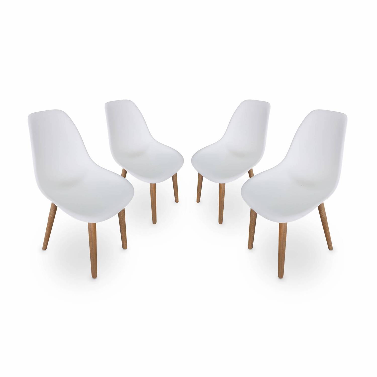 4er Set skandinavische Stühle Penida, aus Akazienholz und weißem Kunstharz gespritzt, innen/außen Photo1