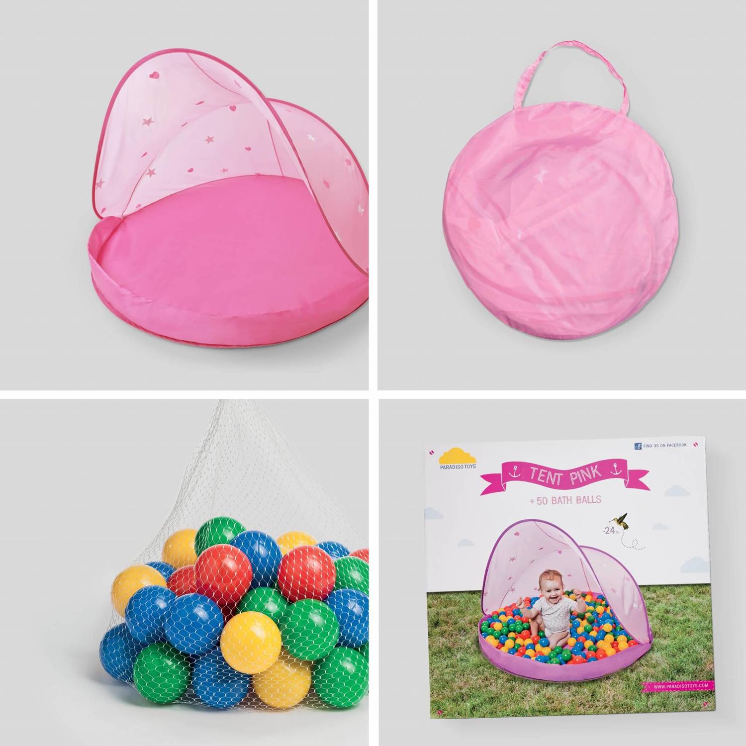 Tente de jeu pop-up rose pour enfants – Paulette, tente de protection solaire avec 50 balles Photo2