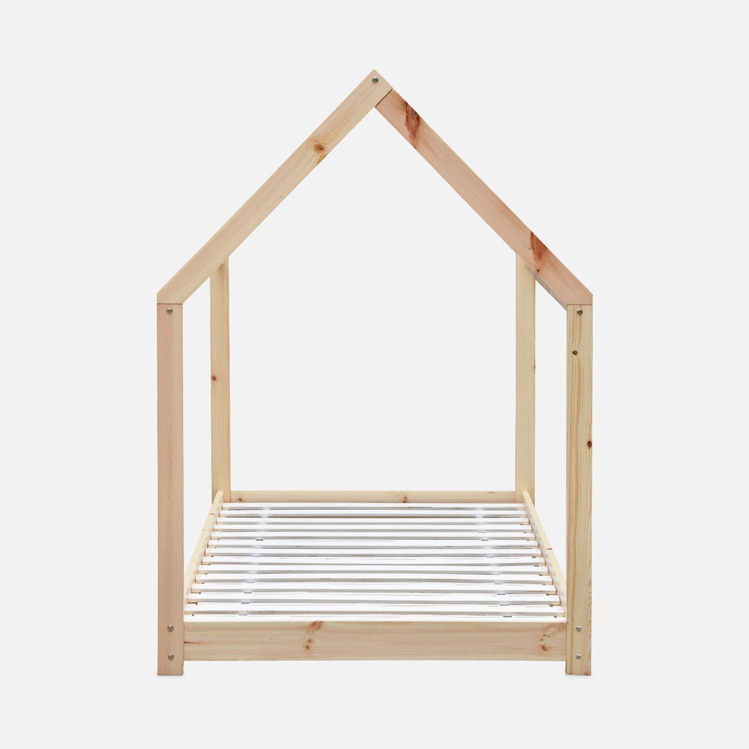 Kinderbett Haus, Massivholz, Kiefer natur - Tobias - inklusive Lattenrost, 90 x 190 cm,sweeek,Photo3