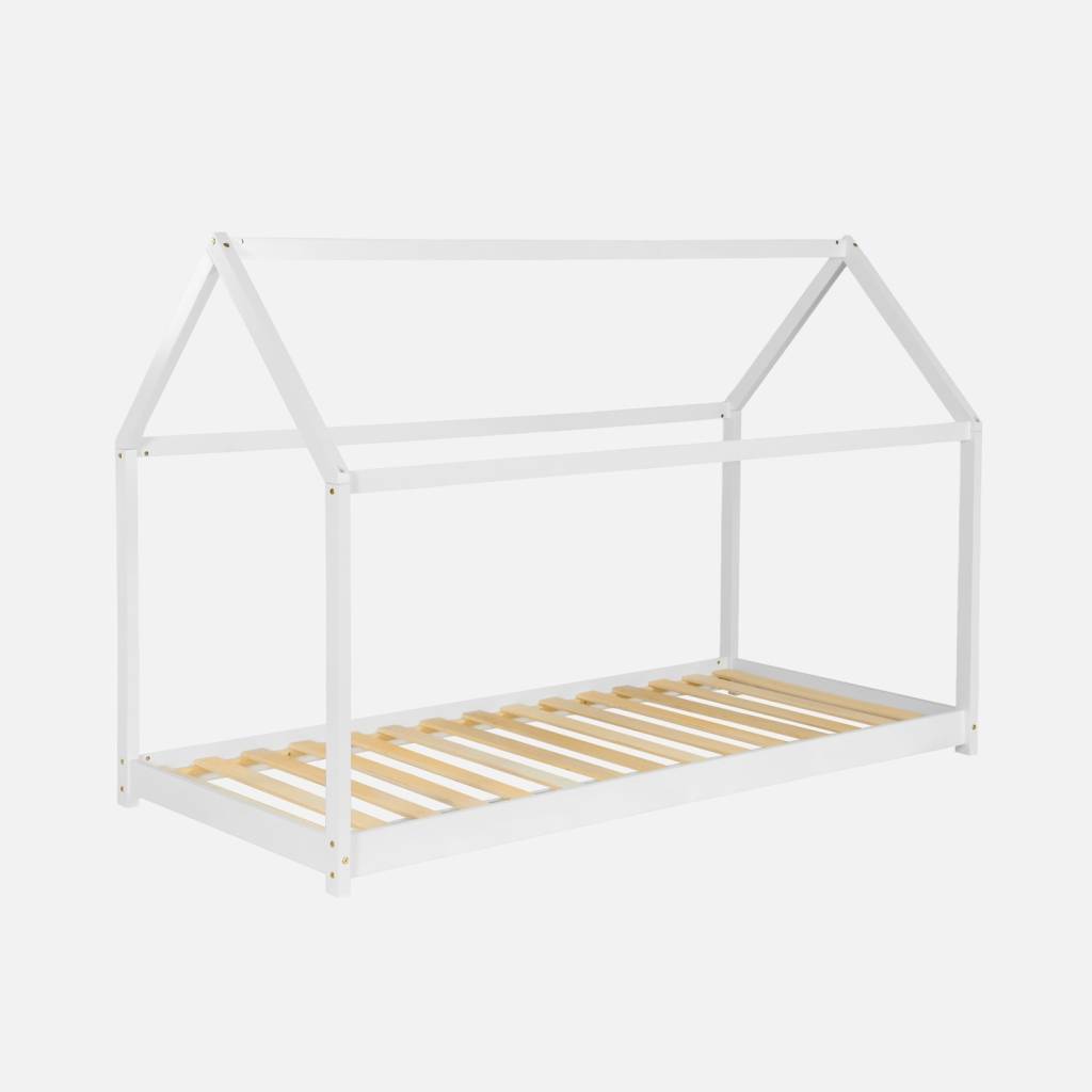 Cama de cabana para crianças em pinho natural, Branco