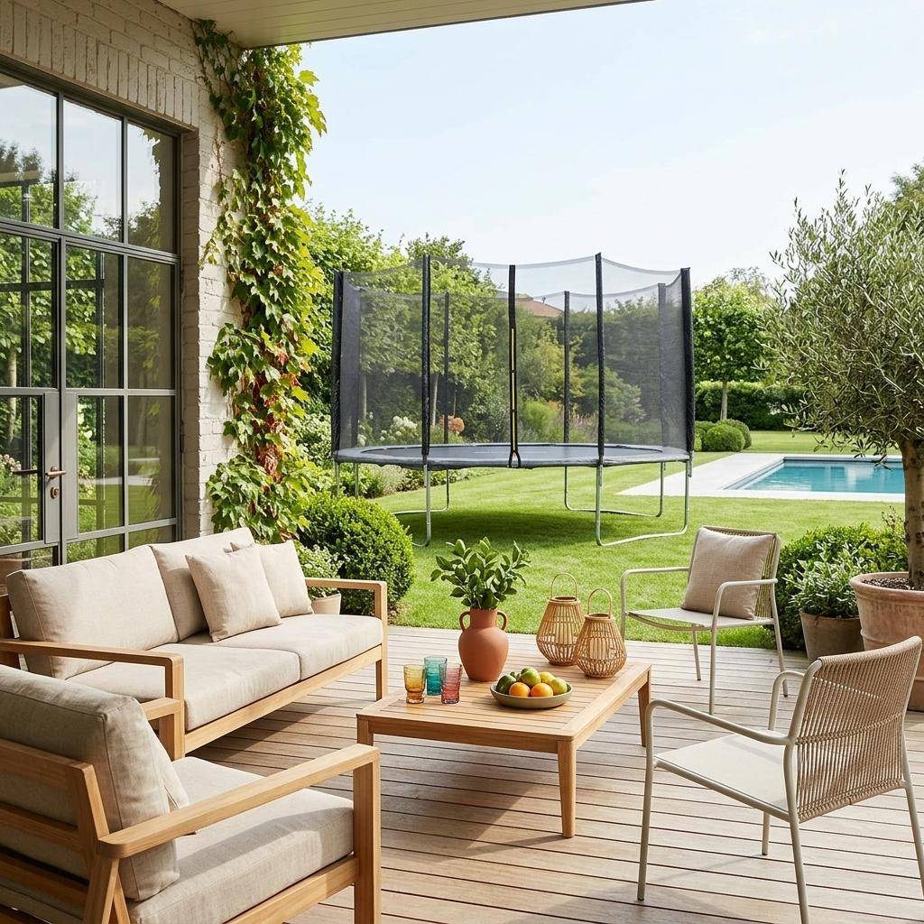 Trampoline rond Ø 400cm gris avec son filet de protection - Mercure - Trampoline de jardin 400 cm 4m| Qualité PRO. | Normes EU Photo1