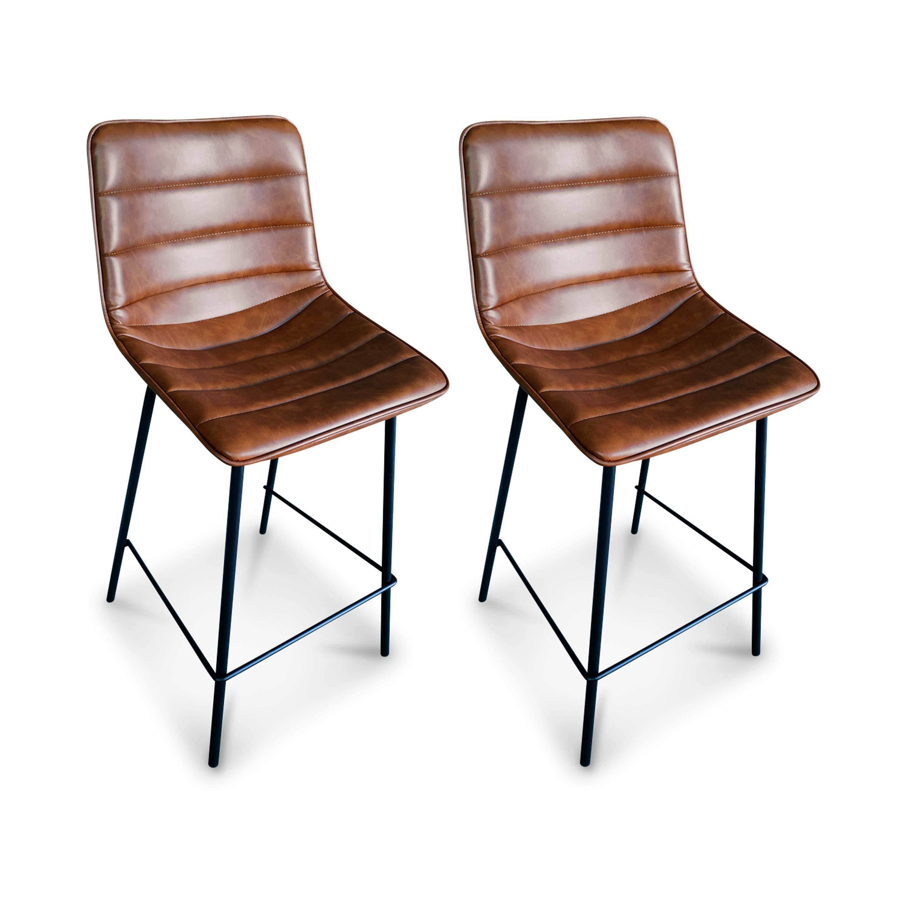 Lot de 2 chaises hautes – Mumbai – tabourets en simili cuir, pieds en métal,sweeek,Photo2