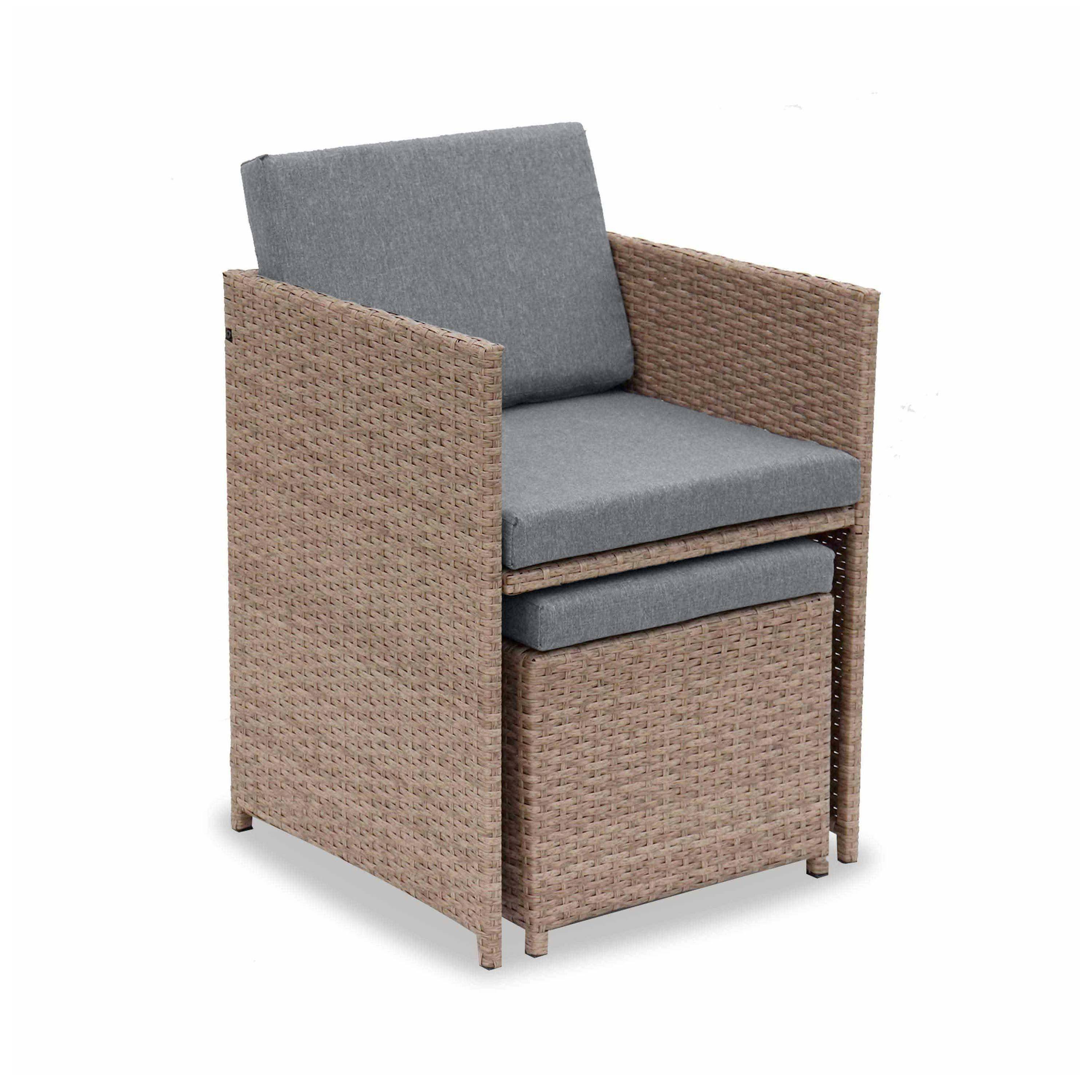 Salon de jardin 8-12 places – Vabo – Coloris Beige, Coussins Gris chiné, table encastrable Photo3
