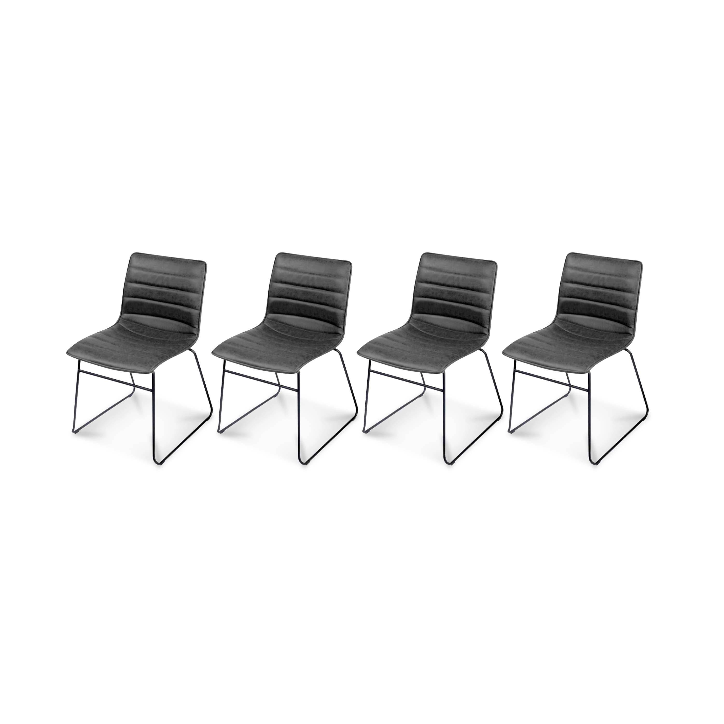 Set van 4 stoelen, kunstleer, metalen poten -  Zwart,sweeek,Photo2