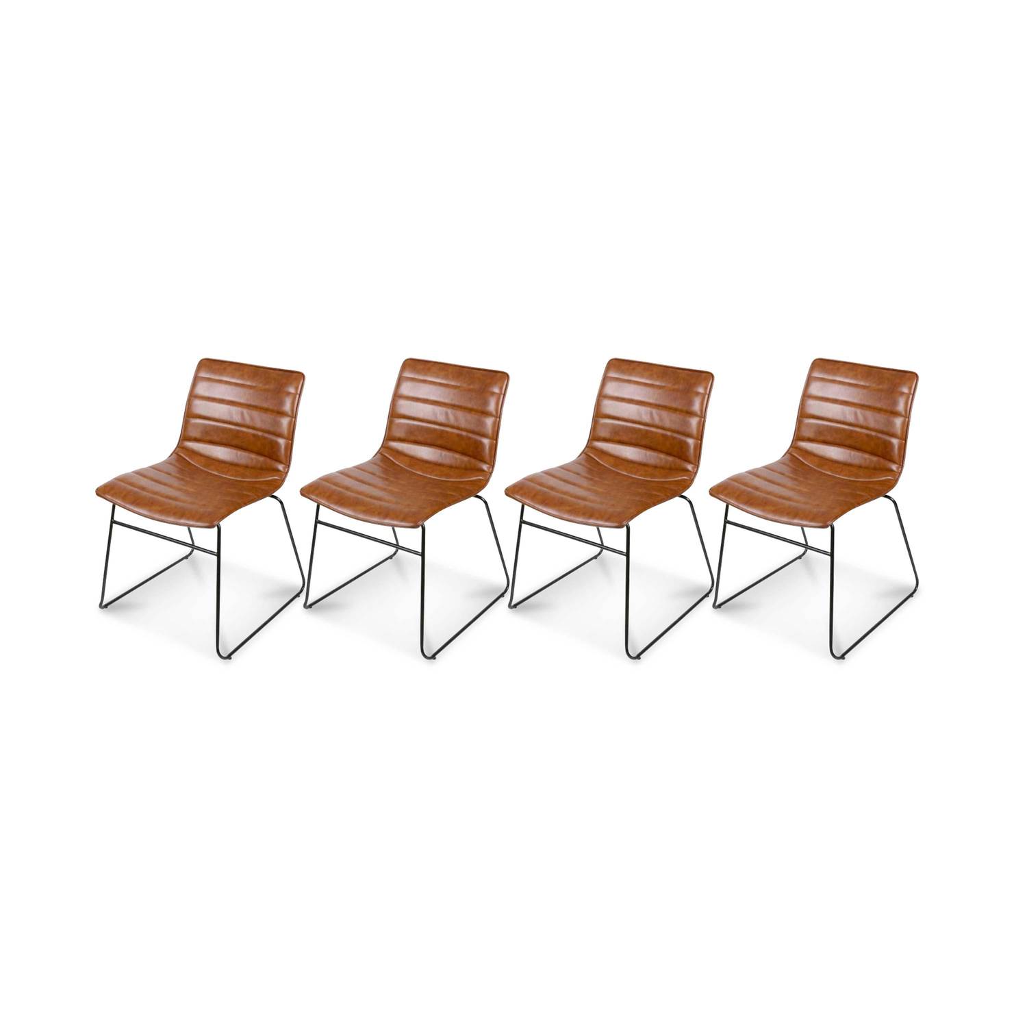 Set van 4 stoelen, kunstleer, metalen poten -  Bruin Photo2